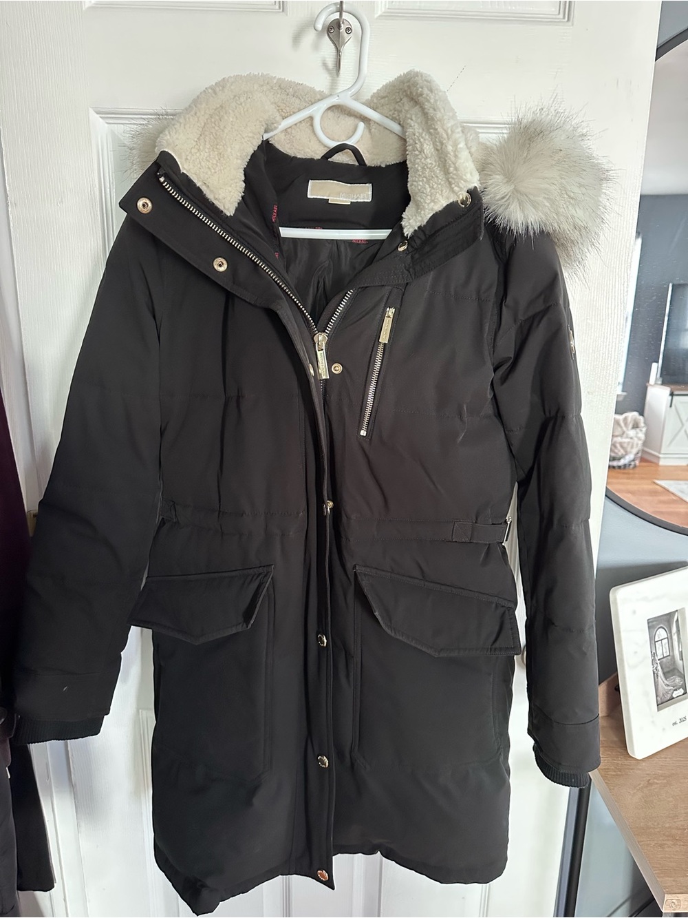 Michael Kors Black Puffer Parka with Faux Fur Trim